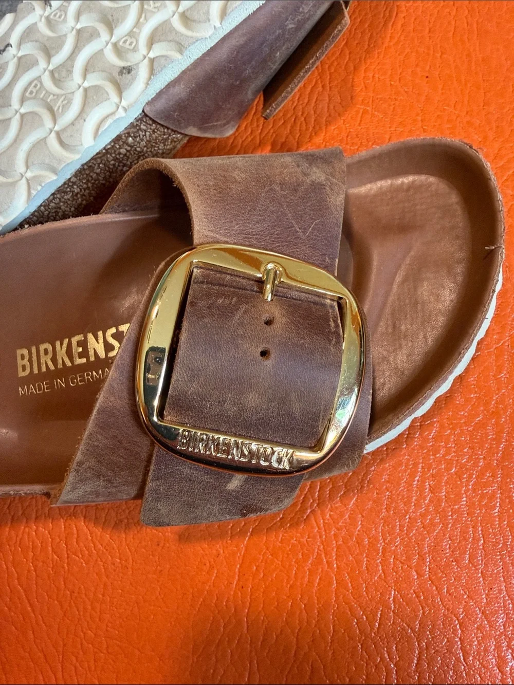 Birkenstock Madrid Single Buckle Sandals in Brown with Gold Buckle - Picture 3 of 5